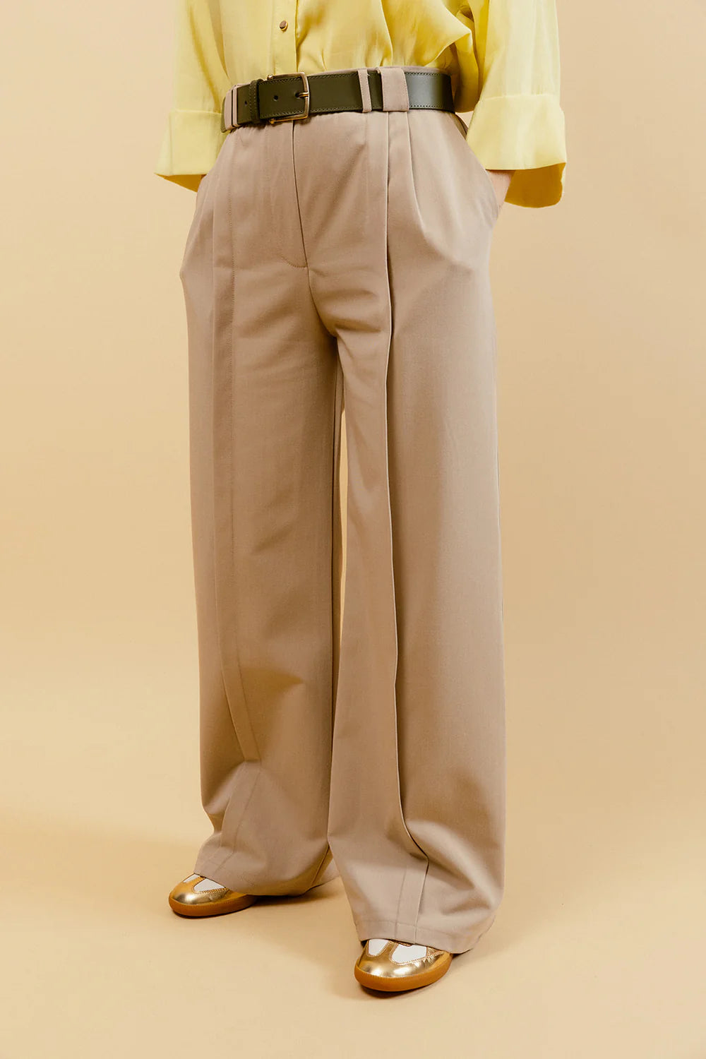 OPHELIE - Pantalon Habillé Beige Taille Haute