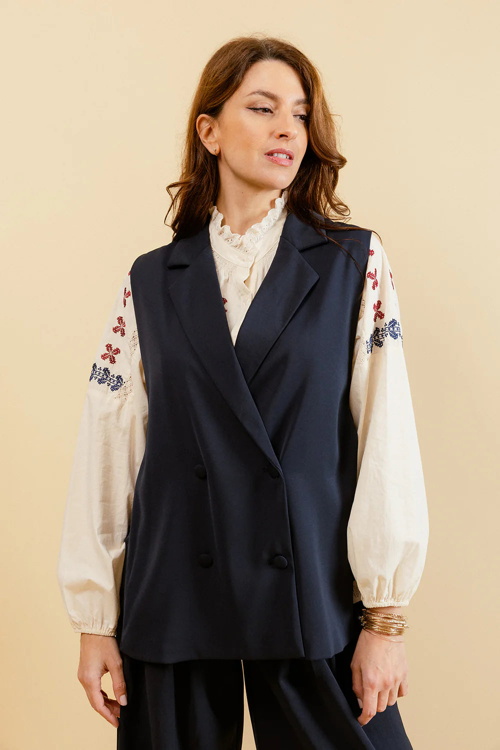 ANAE - Blazer Marine Long Sans Manches Uni