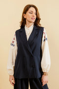 ANAE - Blazer Marine Long Sans Manches Uni