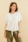 CHRISTINA  - Pull Écru à Manches Courtes Femme