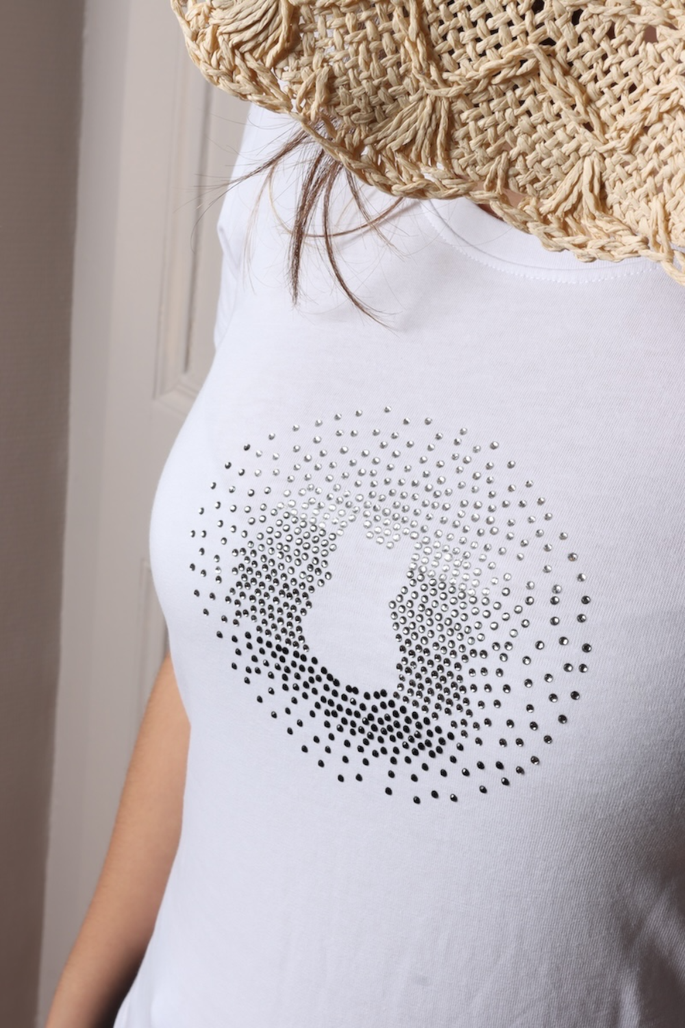 T-SHIRT CHAT STRASS