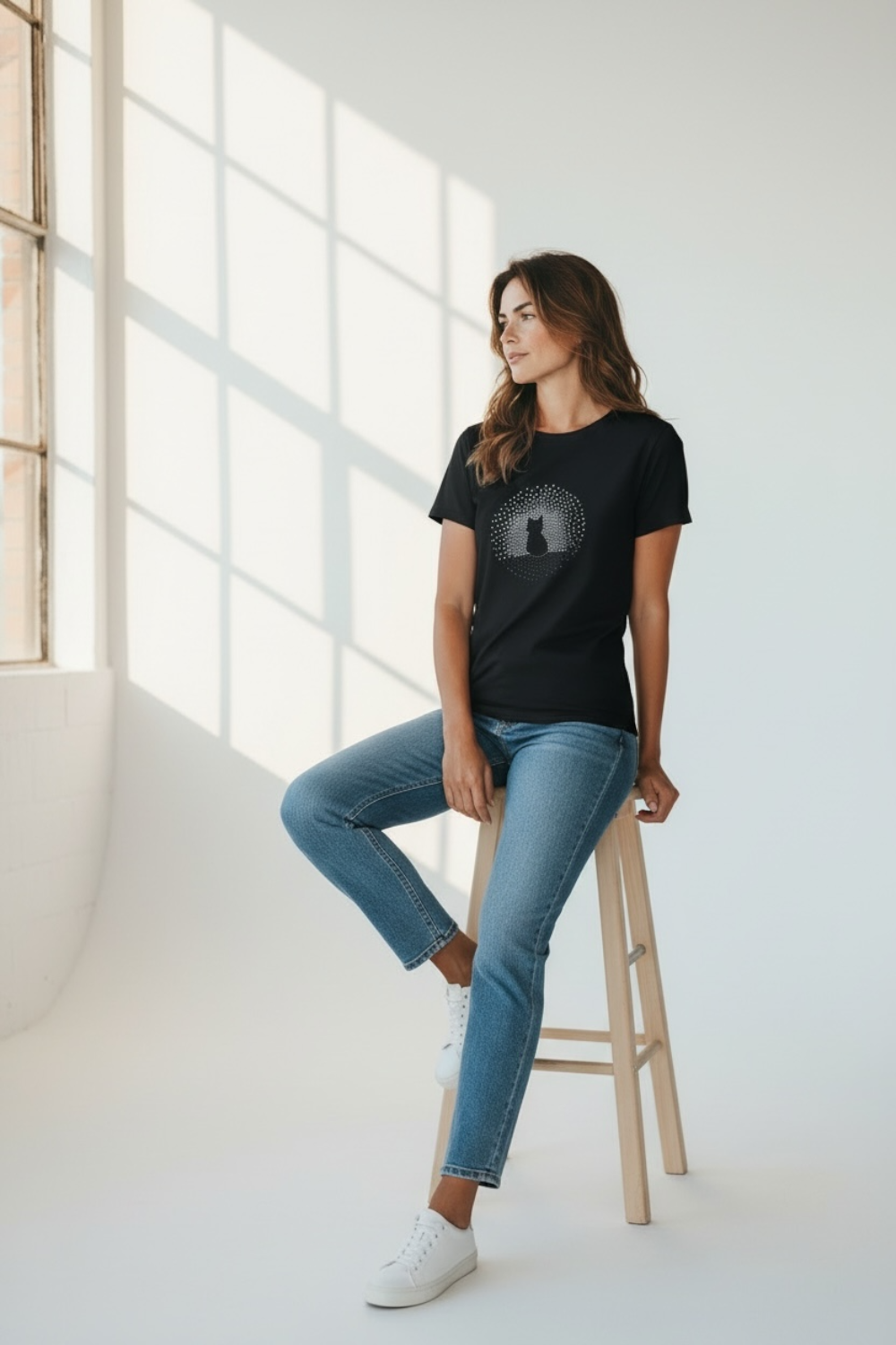 T-SHIRT CHAT STRASS