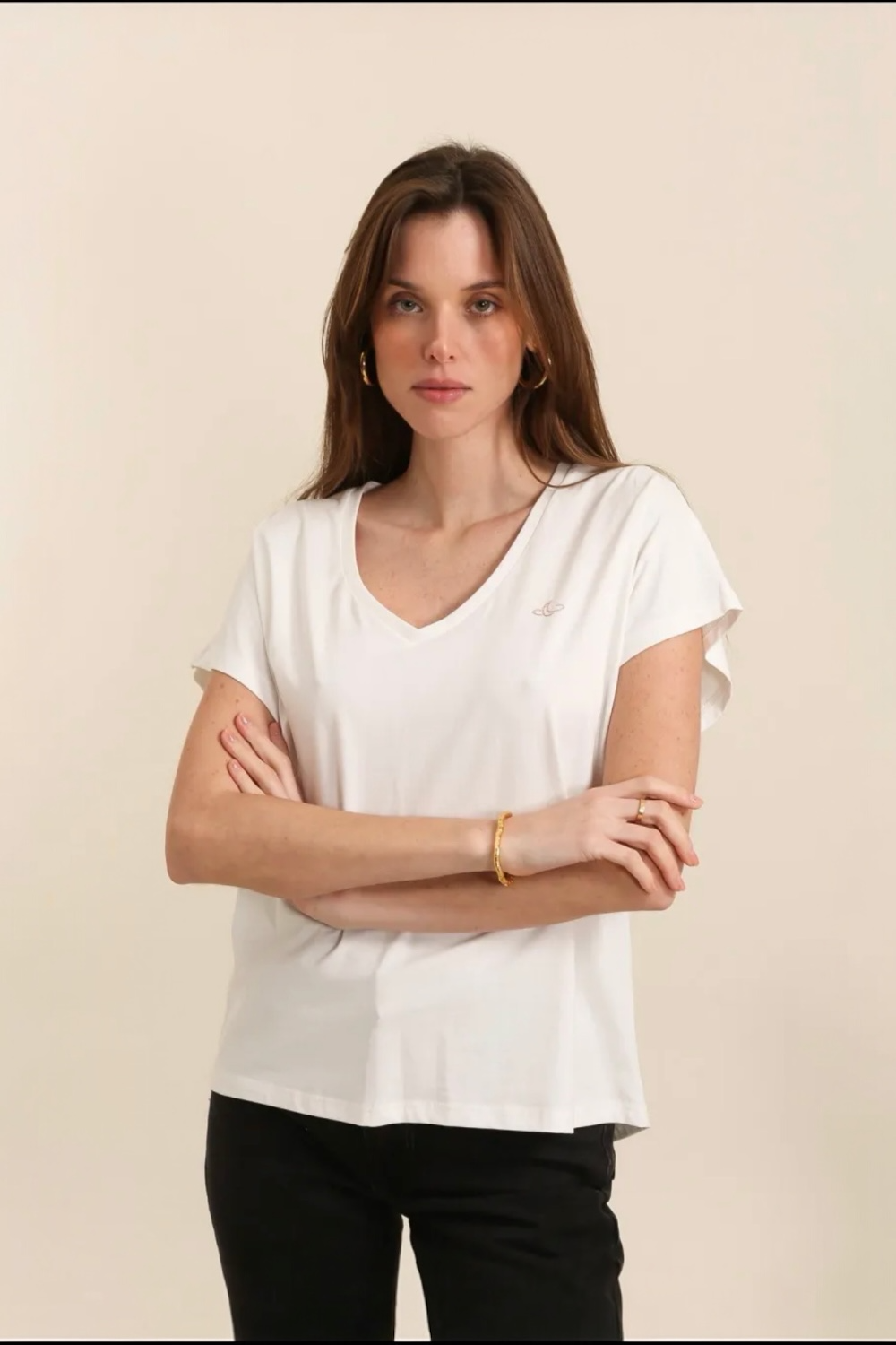 T-SHIRT BLANC COL V