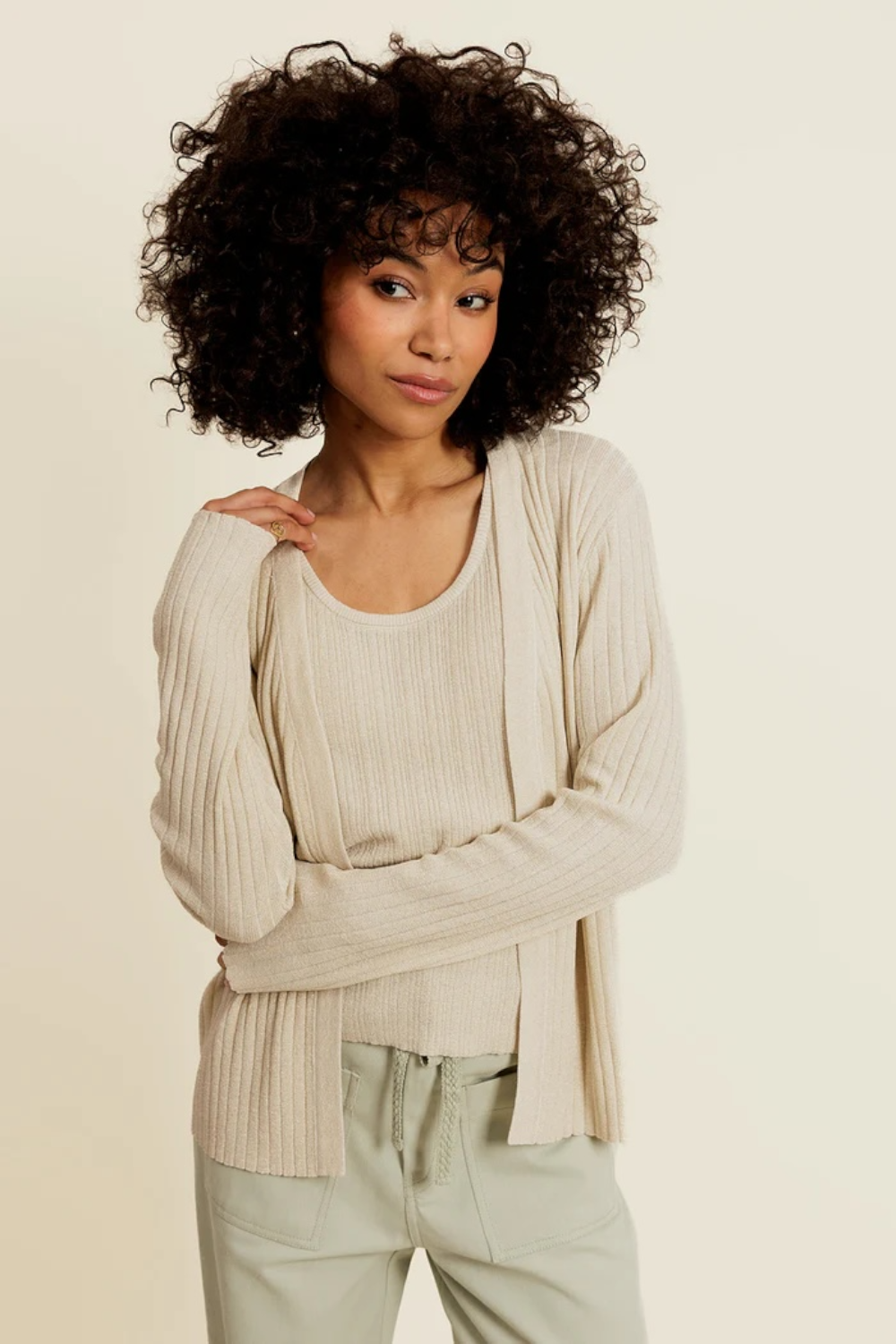 AIVINE - Gilet Beige avec Lurex