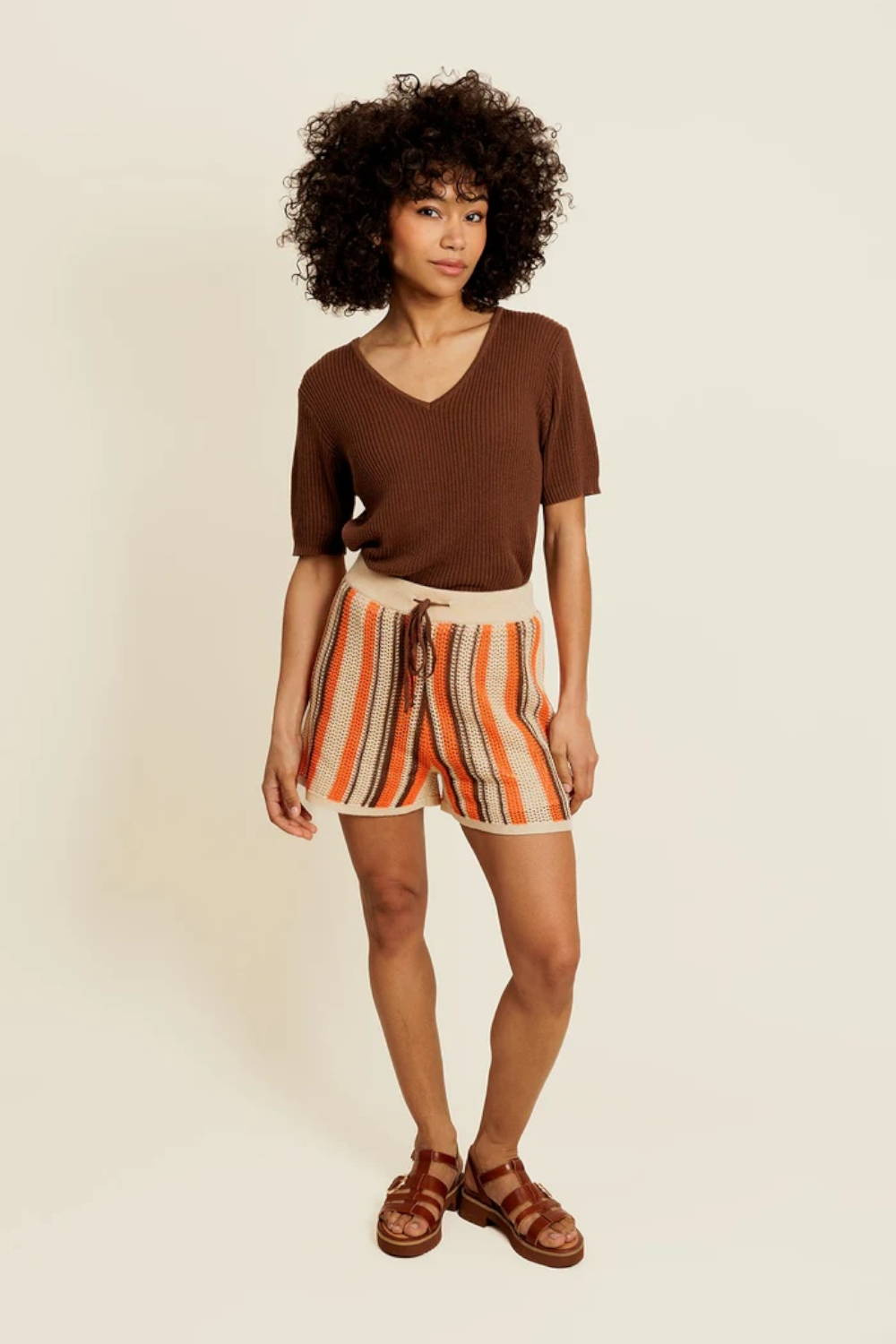 ÉSOLYNE - Top en Maille Choco Manches Courtes