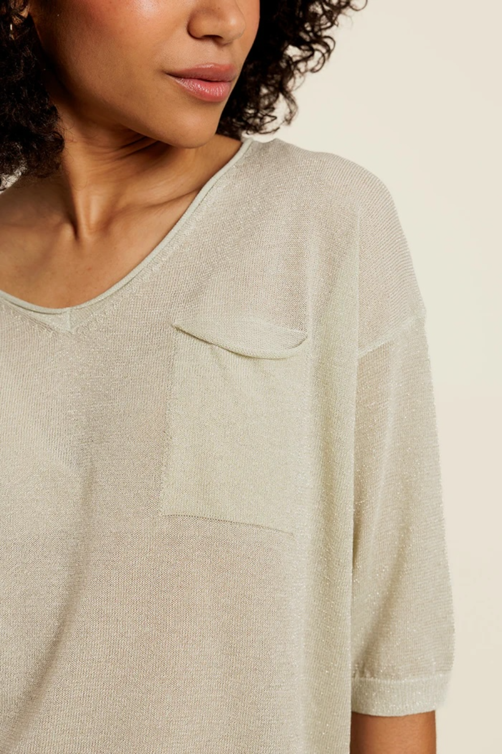 BELIOR - Pull Manches Courtes Vert avec Lurex