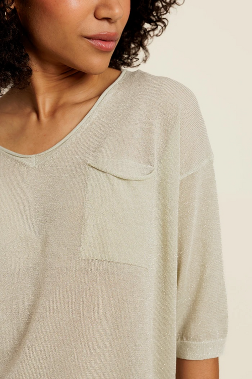 BELIOR - Pull Manches Courtes Vert avec Lurex