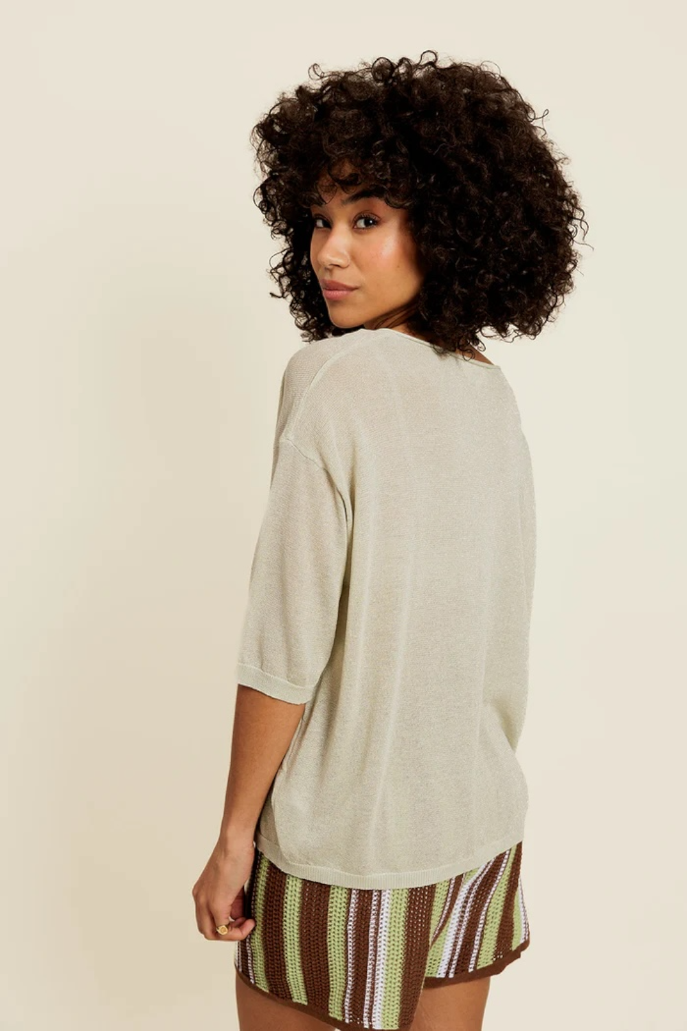 BELIOR - Pull Manches Courtes Vert avec Lurex