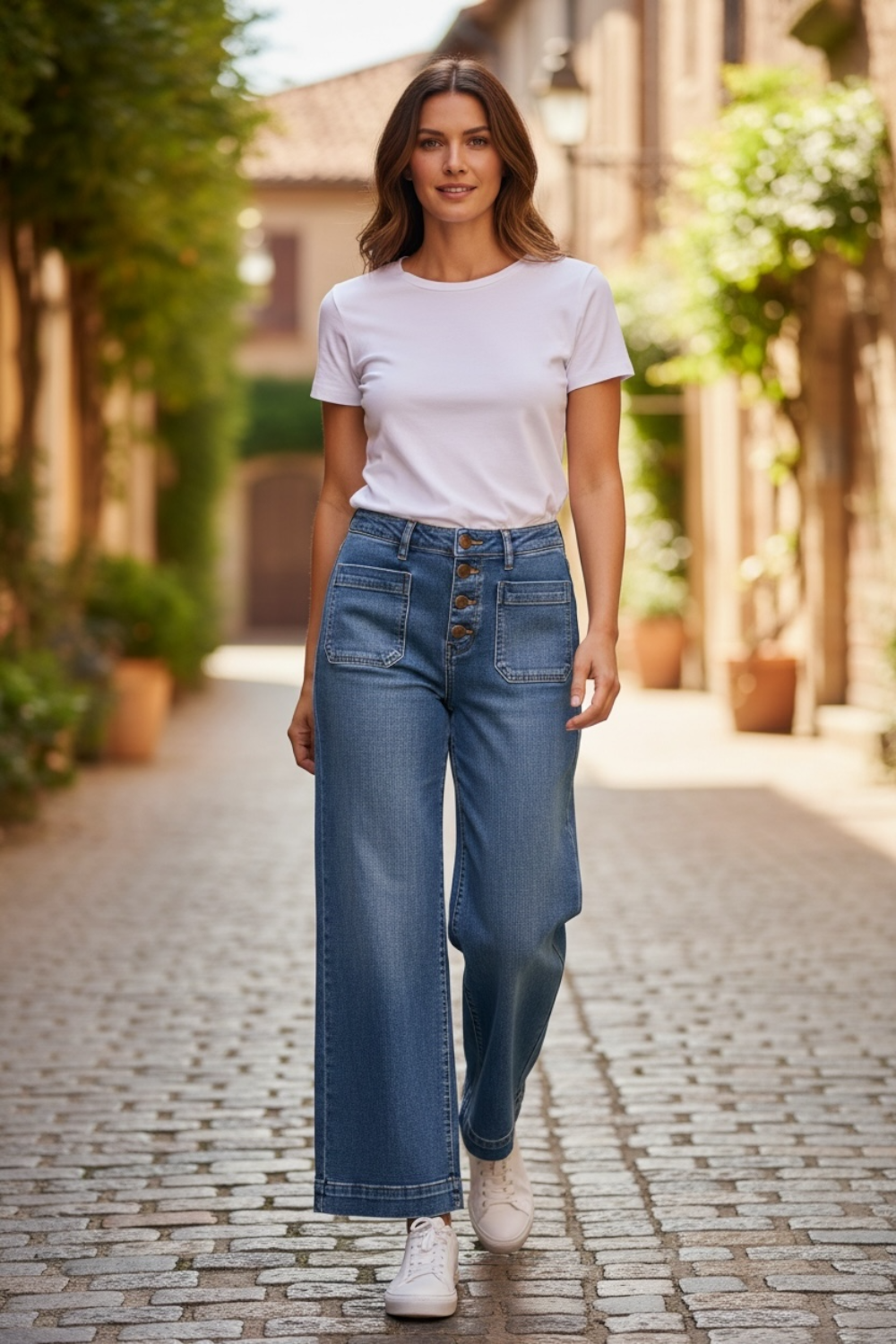 JEANS BLEU CLAIR EVASE 5 BOUTONS DENIM