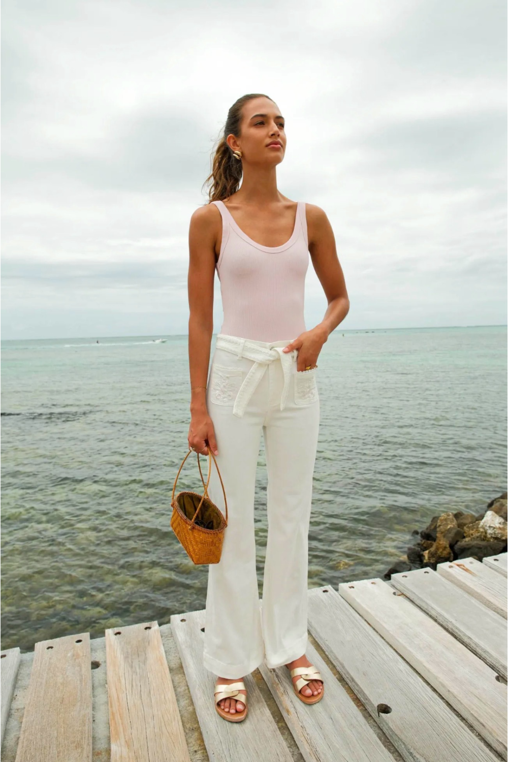 JEANS Wide blanc brodé