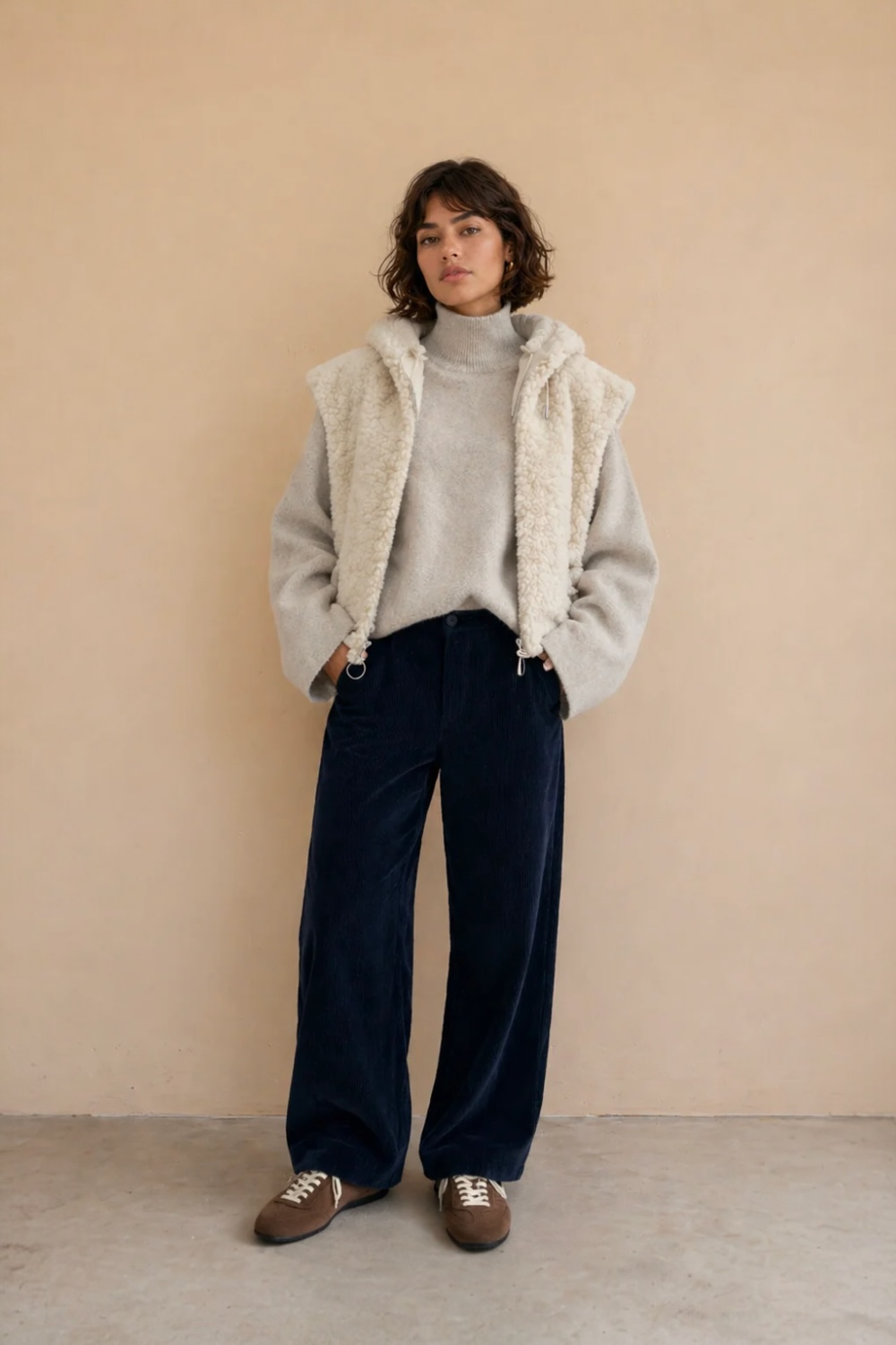 Veste sans manches fausse fourrure DELIA - Ecru