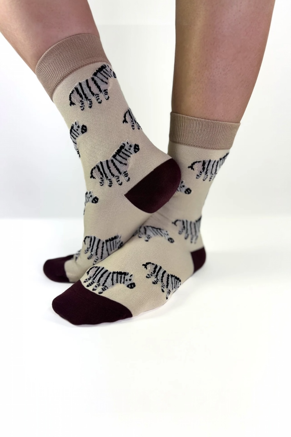 ZÉBRA - Chaussettes Fantaisie Crème & Imprimé Zèbre