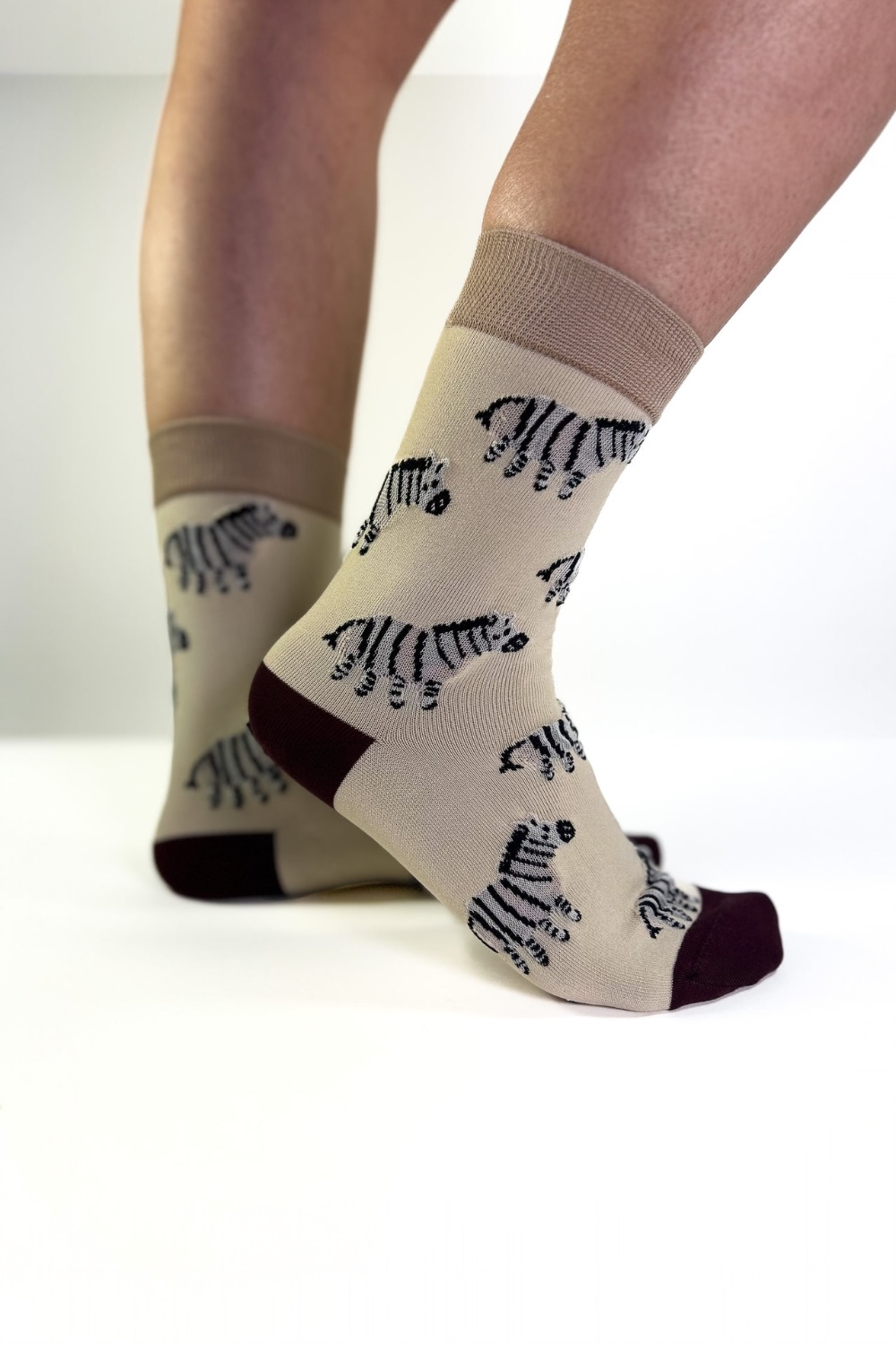 ZÉBRA - Chaussettes Fantaisie Crème & Imprimé Zèbre