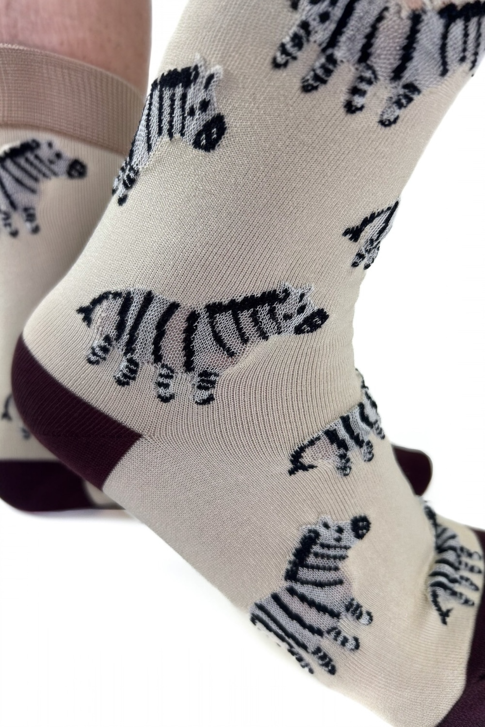 ZÉBRA - Chaussettes Fantaisie Crème & Imprimé Zèbre