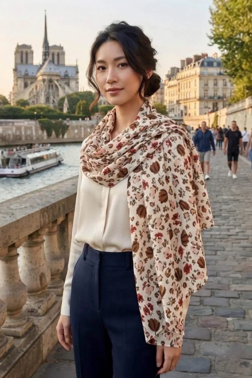 Foulard Beige Fleuri