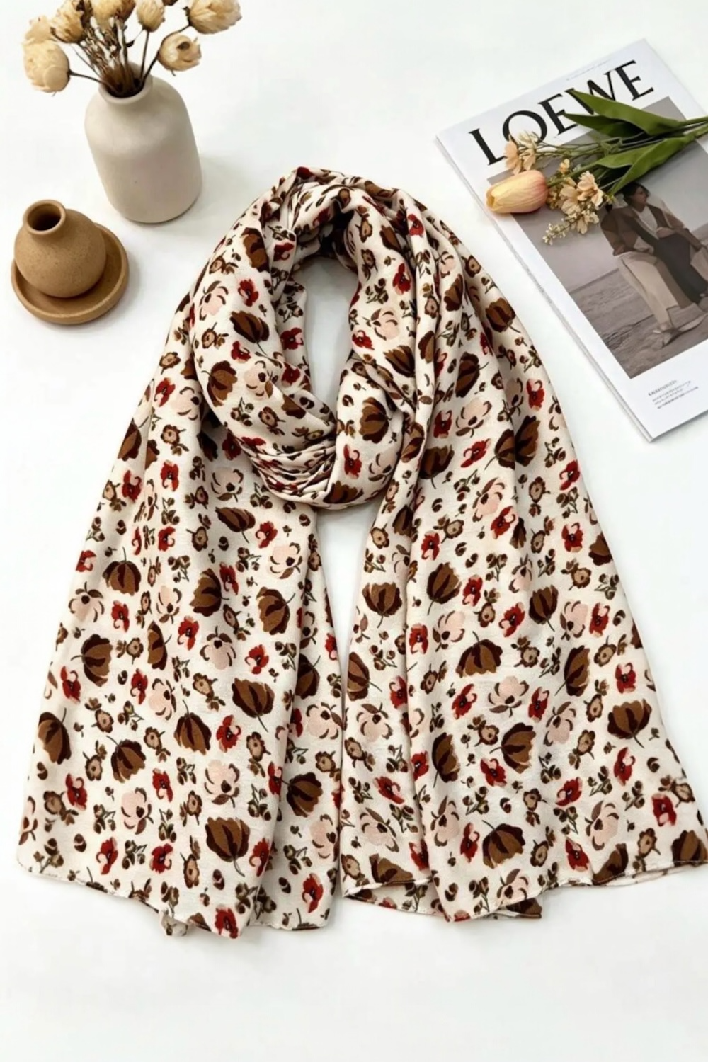Foulard Beige Fleuri