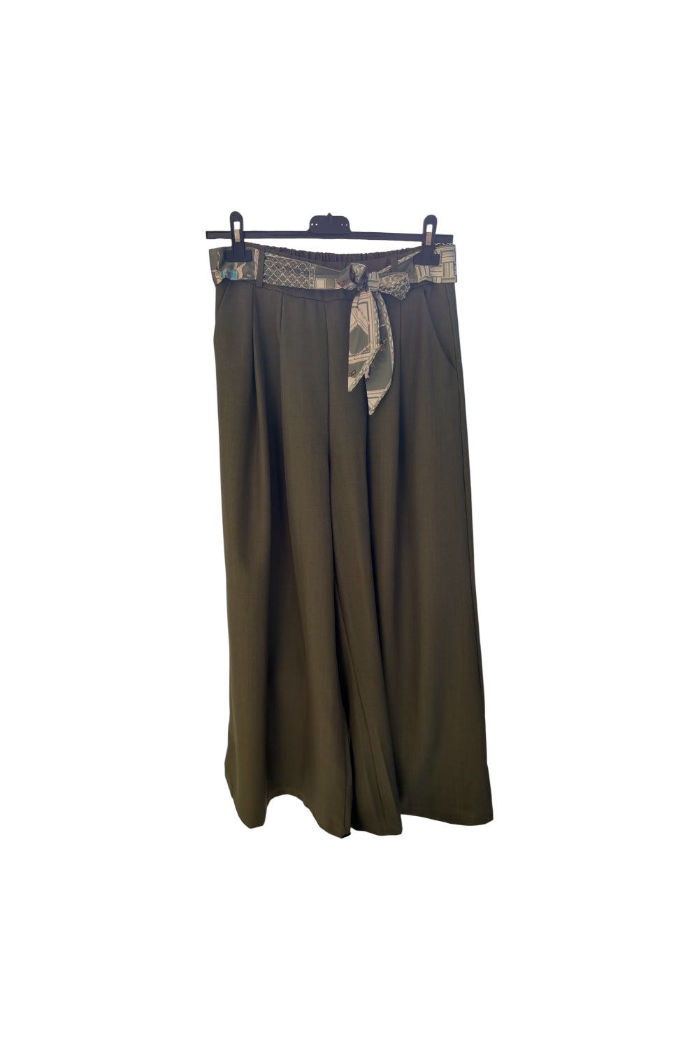 Pantalon Large Chocolat avec Ceinture Imprimée