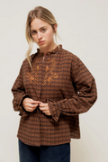 HELYSSA - Chemise à Carreaux et Grand Col Brodé