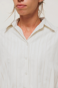TORYA - Chemise Courte à Rayures Ton sur Ton Blanc