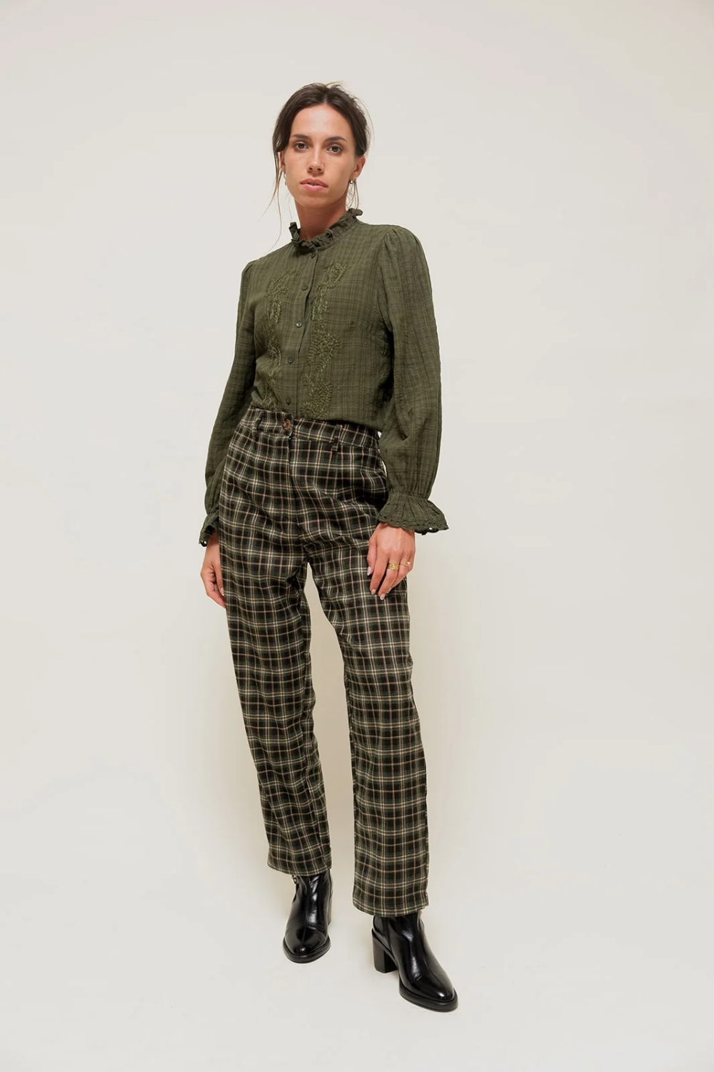 CELIANE - Pantalon Droit à Carreaux motif Tartan