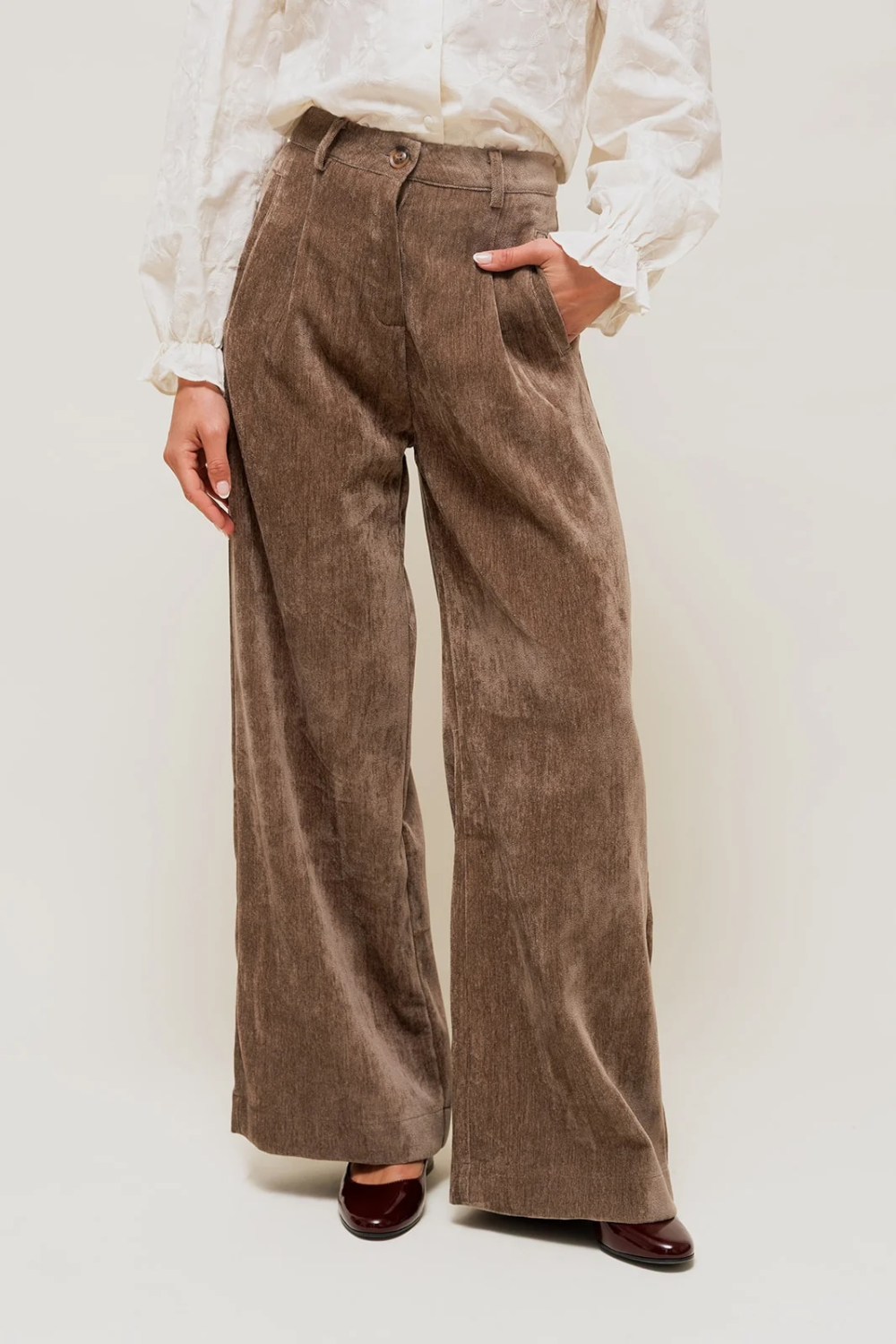 LYSORA - Pantalon Large effet Velours