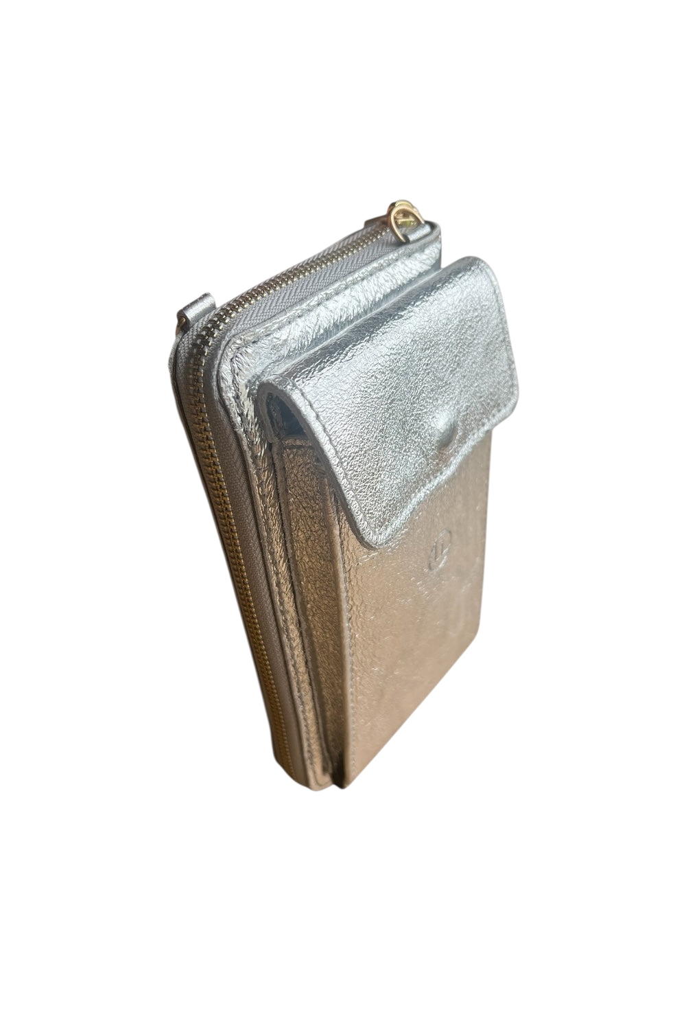 POCHETTE VERTICALE EN CUIR IRISE ARGENT
