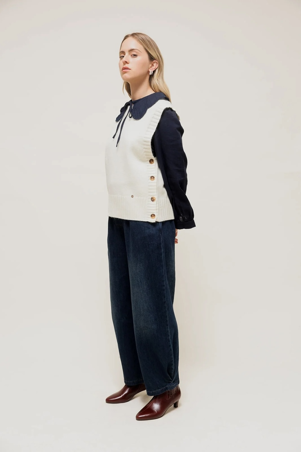 HELYNE - Pull Sans Manches à Boutons Latéraux