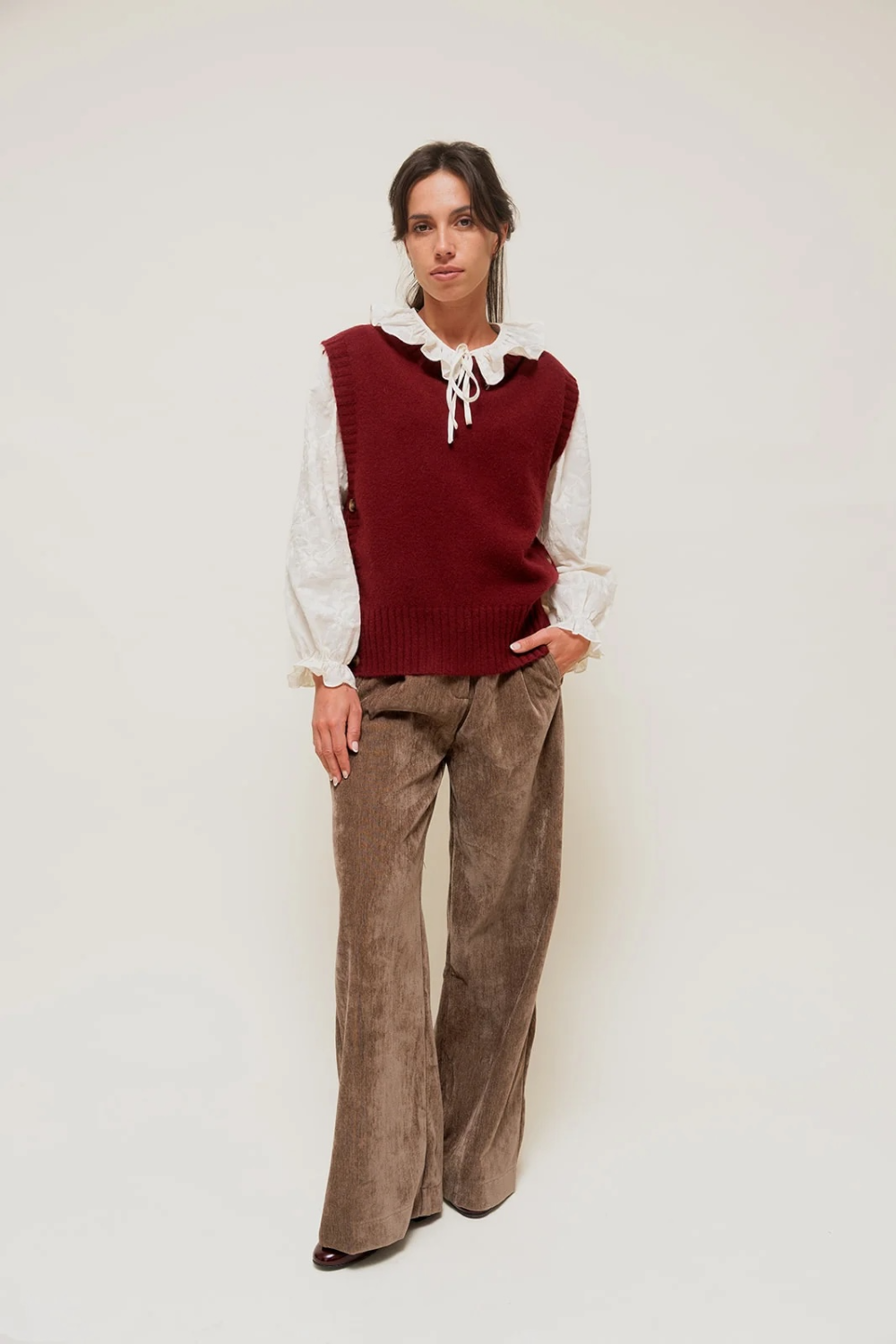 LYSORA - Pantalon Large effet Velours