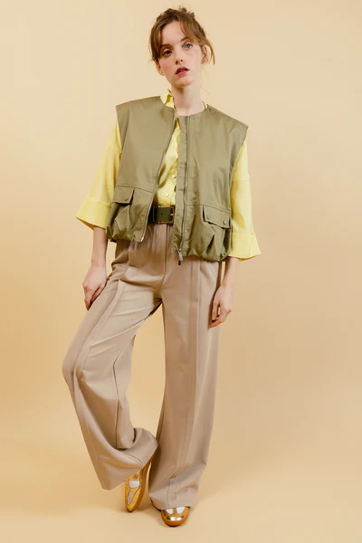 OPHELIE - Pantalon Habillé Beige Taille Haute